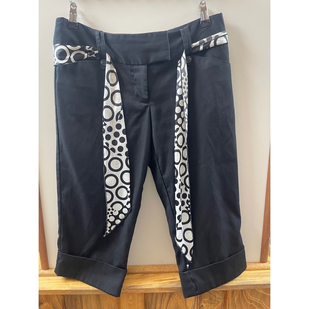 Star City Capri Pants Women's Size 5 Black Cuffed Sash Mid Rise Trousers